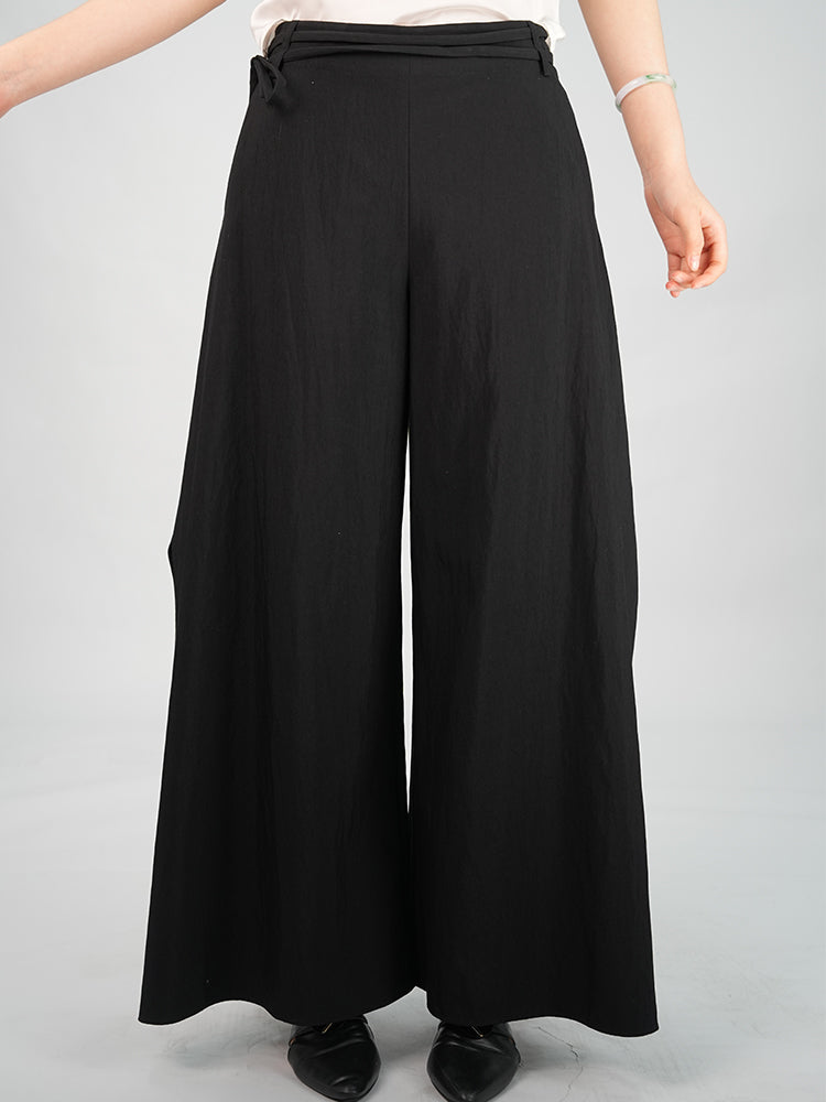 Adjustable Double Laces Side Slit Wide-leg Trousers