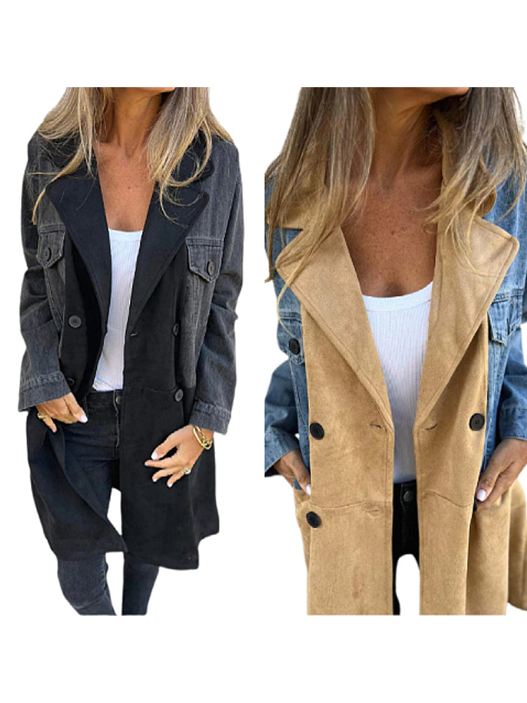 Lapel Denim Patchwork Design Jacket