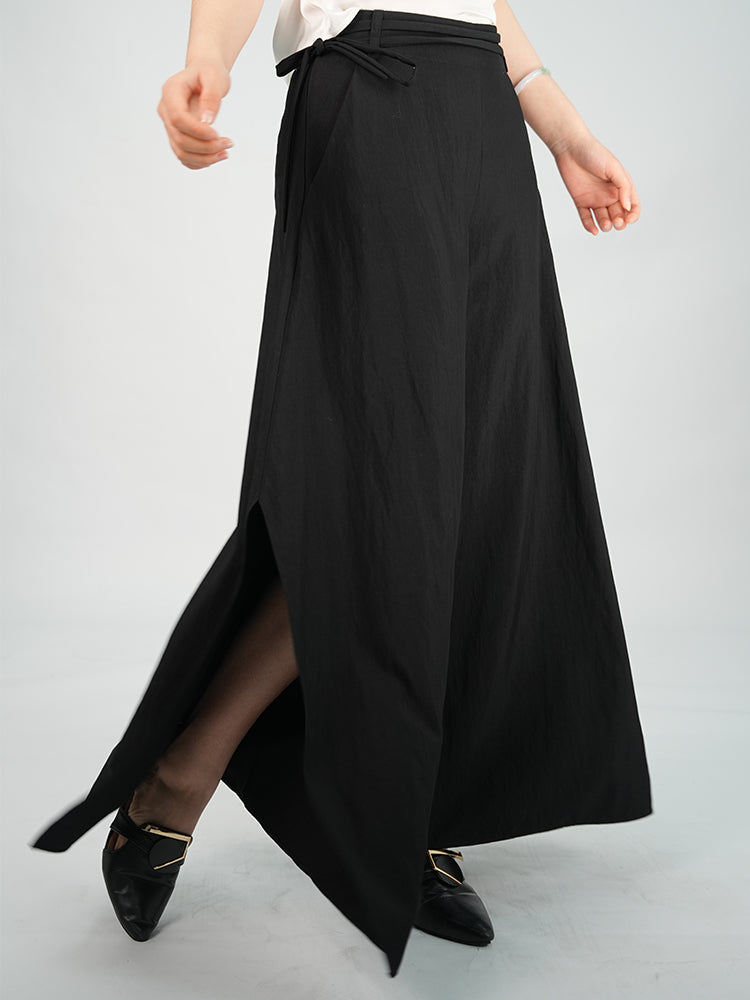 Adjustable Double Laces Side Slit Wide-leg Trousers