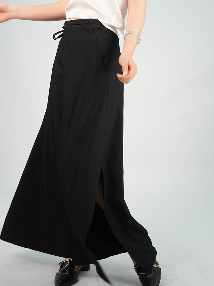 Adjustable Double Laces Side Slit Wide-leg Trousers