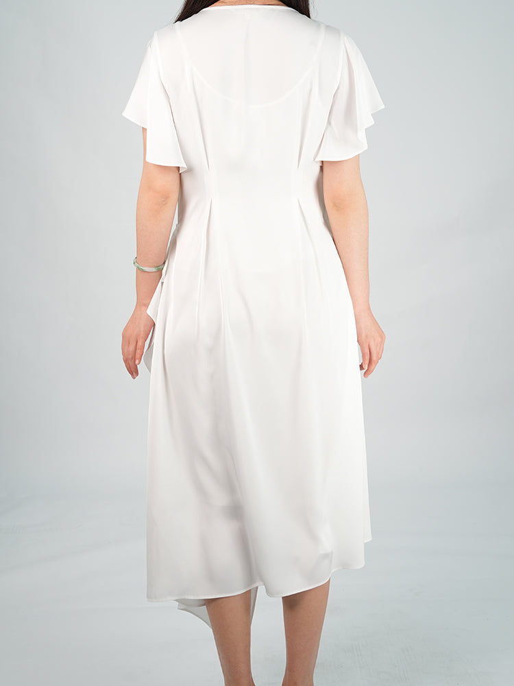 Crossover Neck Ruffle Sleeve Irregular Hem Dress