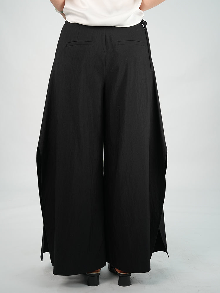 Adjustable Double Laces Side Slit Wide-leg Trousers